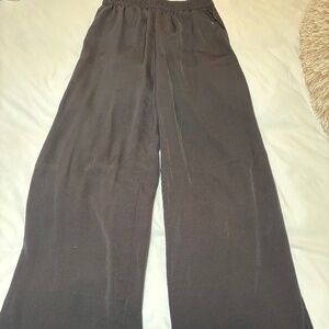 Trendy Wide Leg Black Satin Trousers